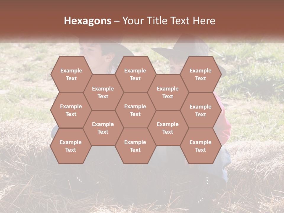 Two Children In Cowboy Hats Sitting On A Pile Of Hay PowerPoint Template