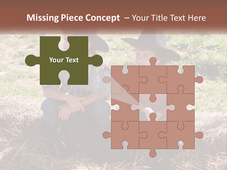 Two Children In Cowboy Hats Sitting On A Pile Of Hay PowerPoint Template