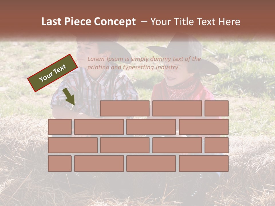 Two Children In Cowboy Hats Sitting On A Pile Of Hay PowerPoint Template