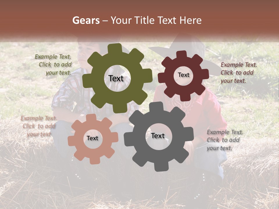 Two Children In Cowboy Hats Sitting On A Pile Of Hay PowerPoint Template