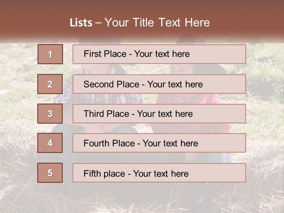 Two Children In Cowboy Hats Sitting On A Pile Of Hay PowerPoint Template