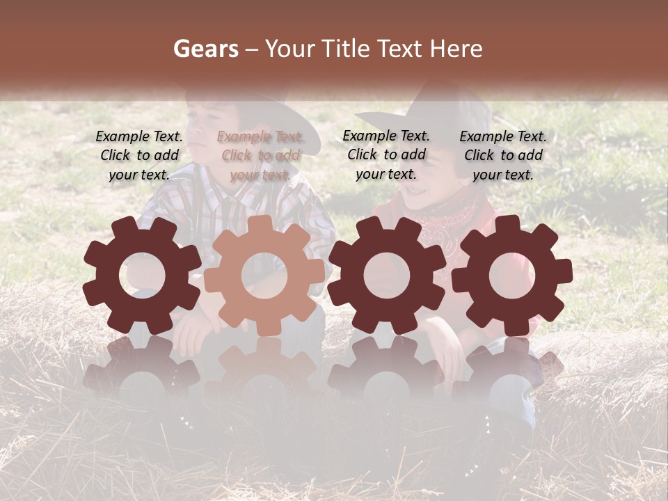 Two Children In Cowboy Hats Sitting On A Pile Of Hay PowerPoint Template