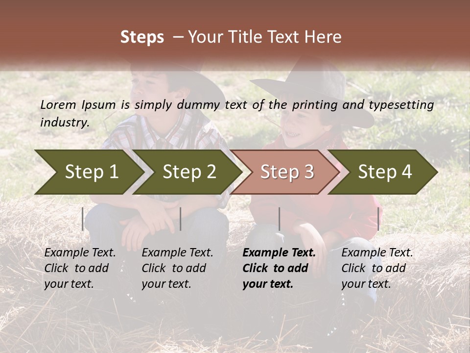 Two Children In Cowboy Hats Sitting On A Pile Of Hay PowerPoint Template