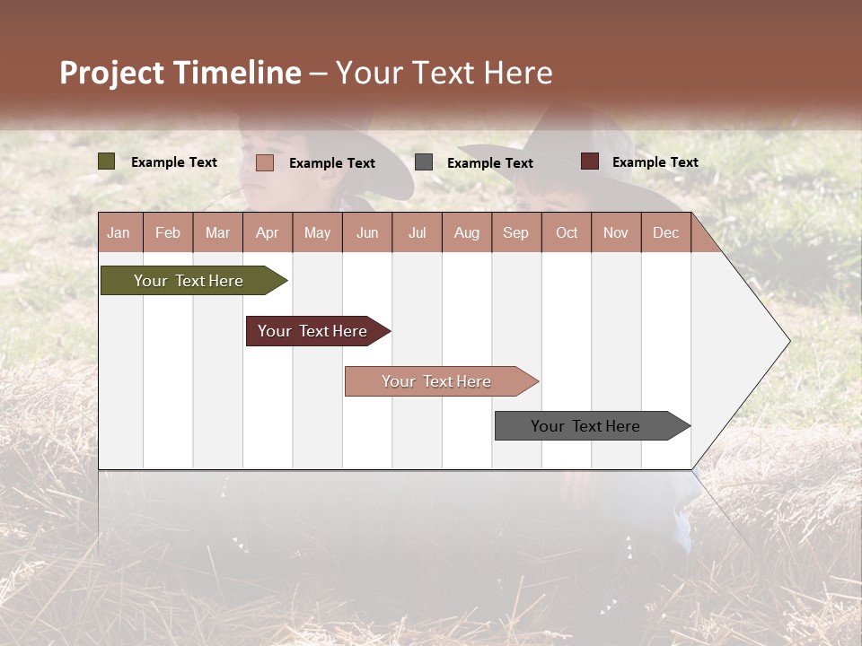 Two Children In Cowboy Hats Sitting On A Pile Of Hay PowerPoint Template