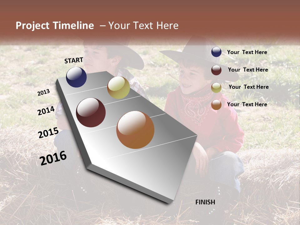 Two Children In Cowboy Hats Sitting On A Pile Of Hay PowerPoint Template