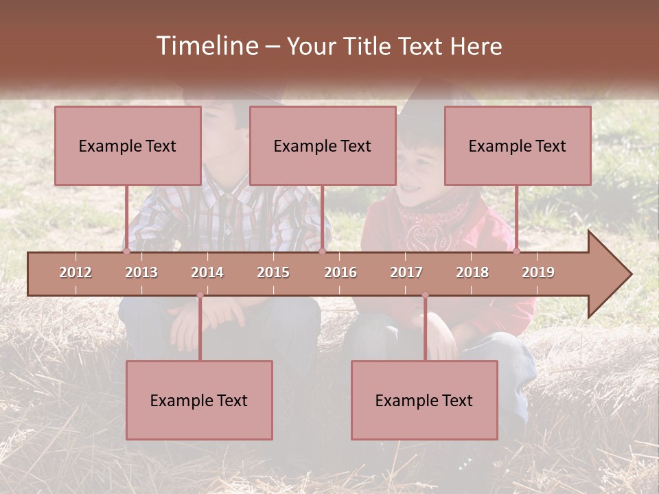 Two Children In Cowboy Hats Sitting On A Pile Of Hay PowerPoint Template