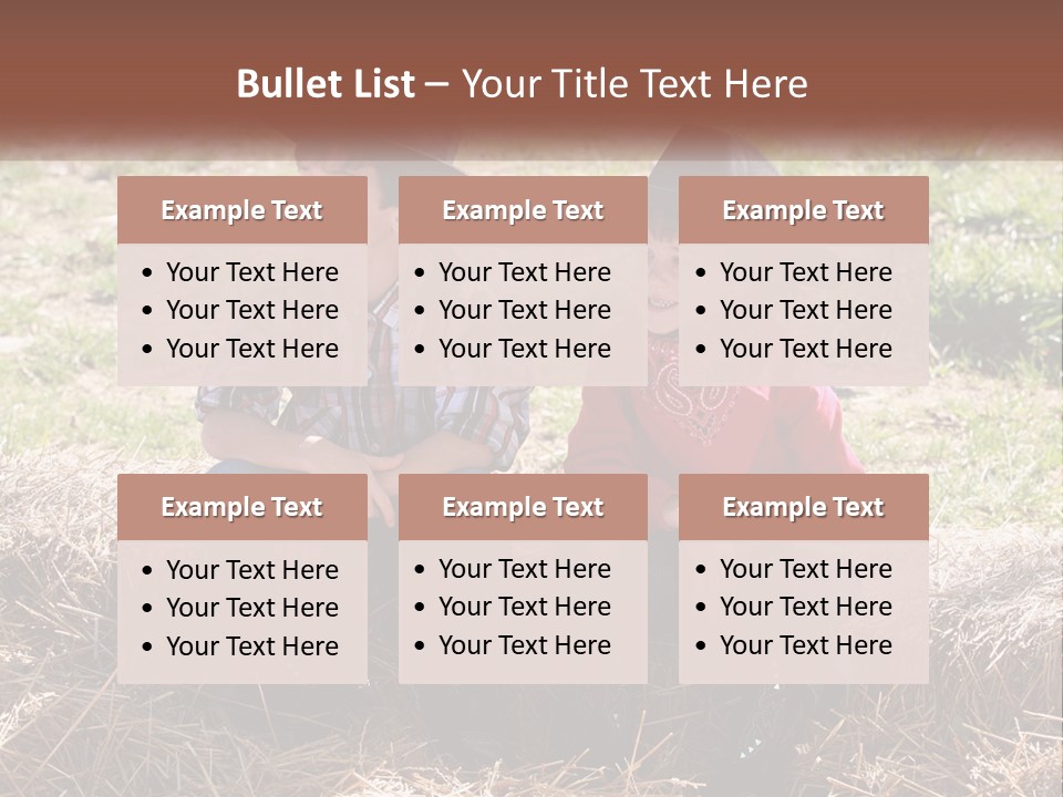 Two Children In Cowboy Hats Sitting On A Pile Of Hay PowerPoint Template