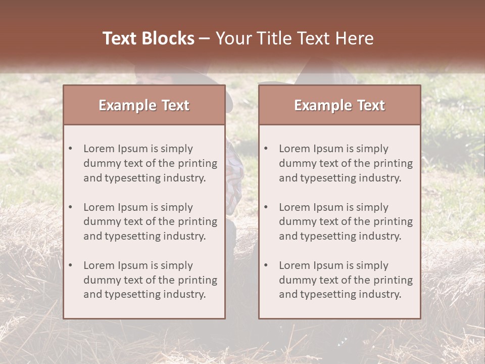Two Children In Cowboy Hats Sitting On A Pile Of Hay PowerPoint Template