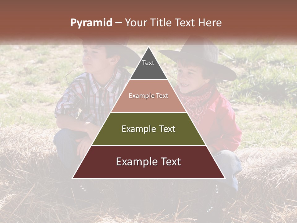 Two Children In Cowboy Hats Sitting On A Pile Of Hay PowerPoint Template