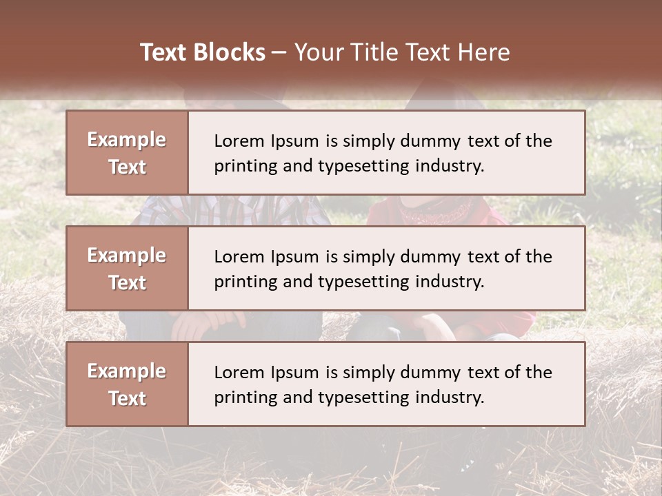 Two Children In Cowboy Hats Sitting On A Pile Of Hay PowerPoint Template