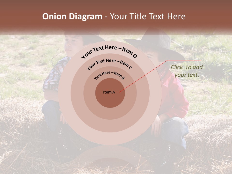 Two Children In Cowboy Hats Sitting On A Pile Of Hay PowerPoint Template