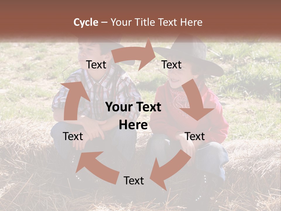 Two Children In Cowboy Hats Sitting On A Pile Of Hay PowerPoint Template