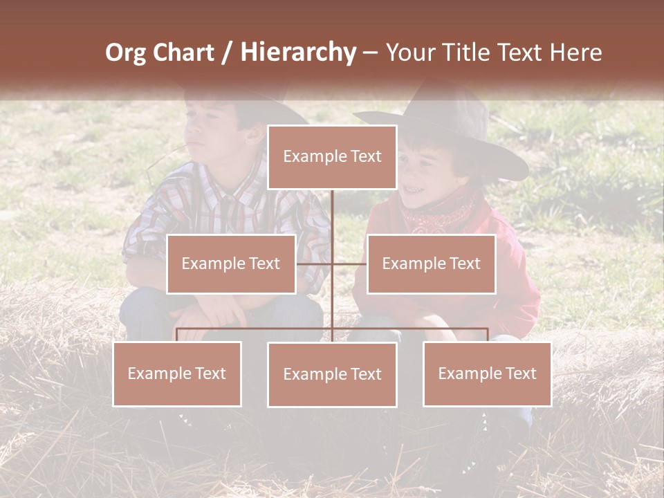Two Children In Cowboy Hats Sitting On A Pile Of Hay PowerPoint Template