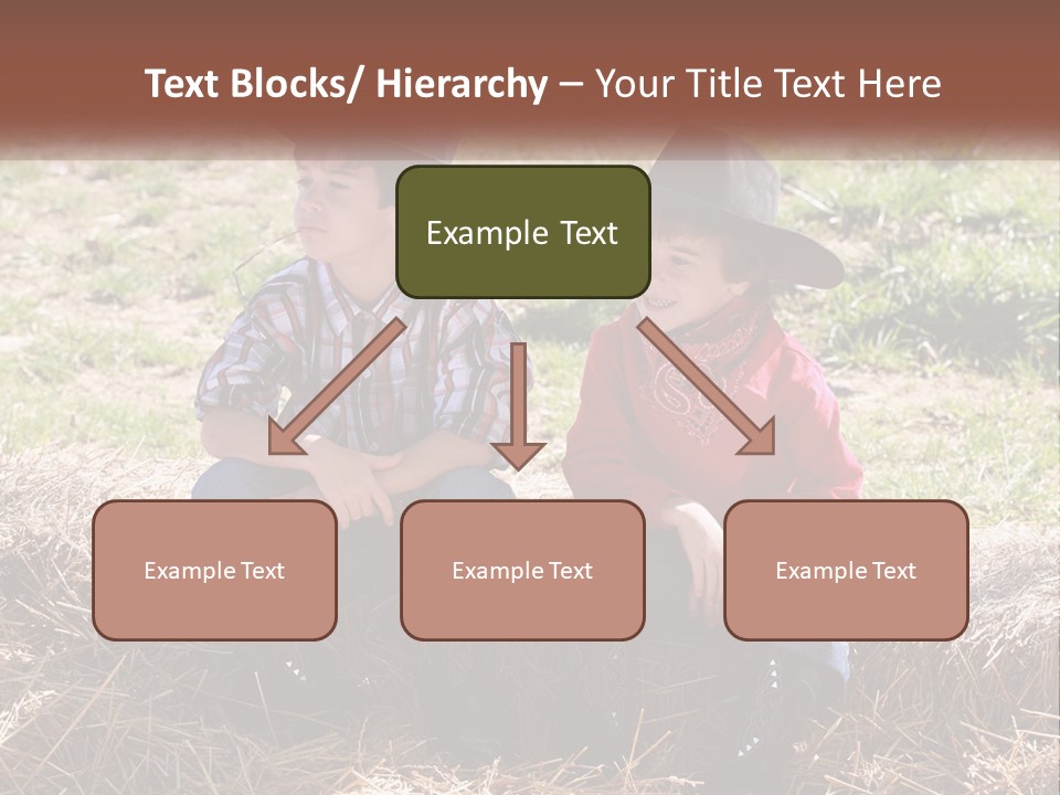 Two Children In Cowboy Hats Sitting On A Pile Of Hay PowerPoint Template