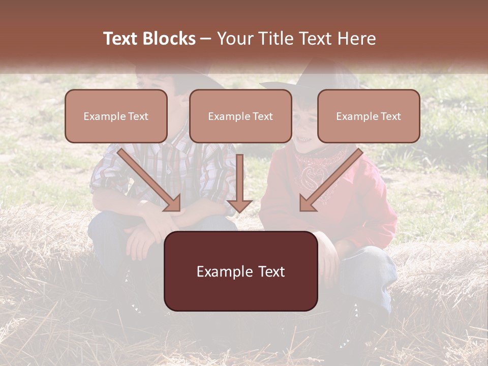 Two Children In Cowboy Hats Sitting On A Pile Of Hay PowerPoint Template