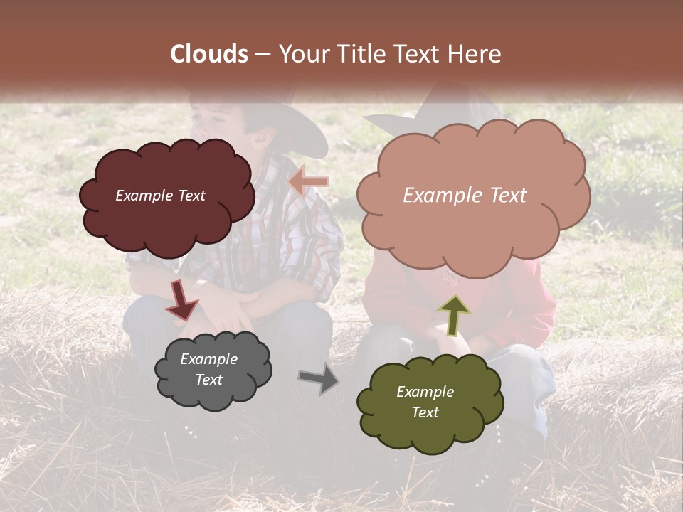 Two Children In Cowboy Hats Sitting On A Pile Of Hay PowerPoint Template