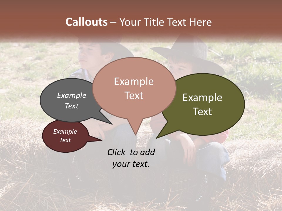 Two Children In Cowboy Hats Sitting On A Pile Of Hay PowerPoint Template