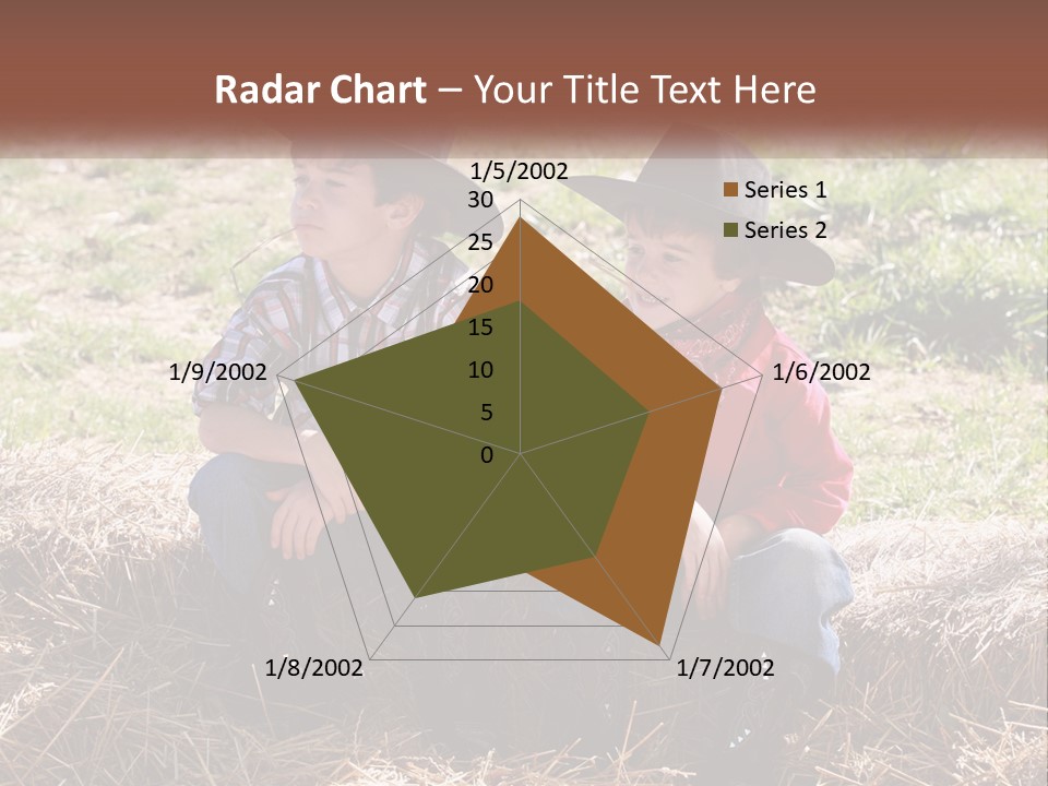 Two Children In Cowboy Hats Sitting On A Pile Of Hay PowerPoint Template