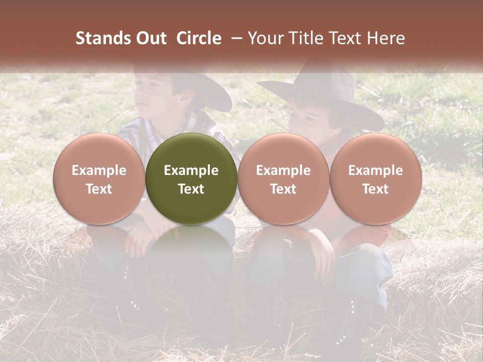 Two Children In Cowboy Hats Sitting On A Pile Of Hay PowerPoint Template