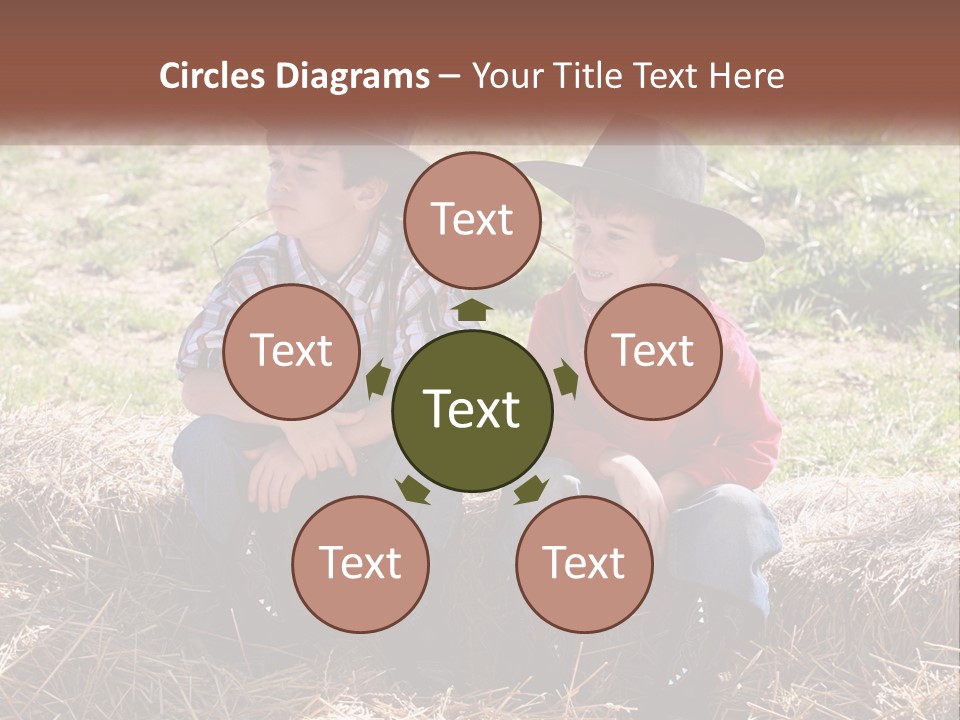 Two Children In Cowboy Hats Sitting On A Pile Of Hay PowerPoint Template