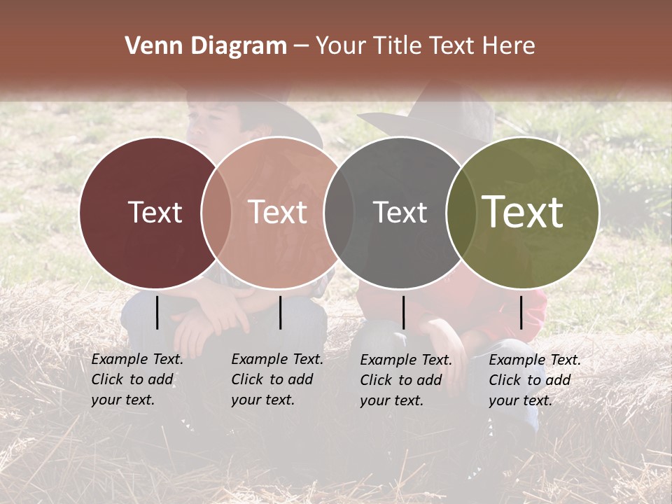 Two Children In Cowboy Hats Sitting On A Pile Of Hay PowerPoint Template
