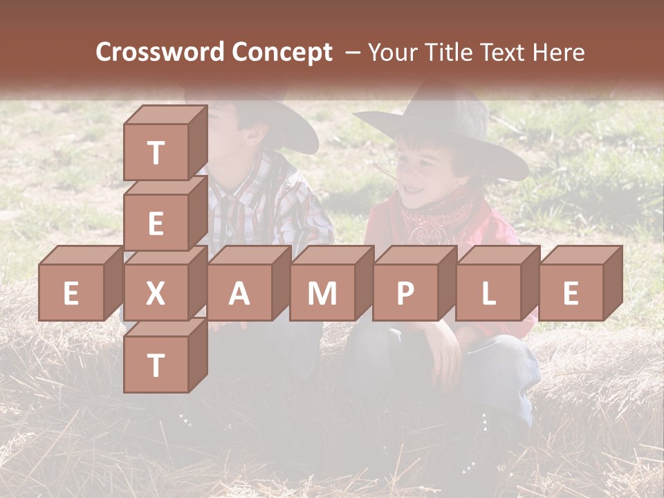 Two Children In Cowboy Hats Sitting On A Pile Of Hay PowerPoint Template
