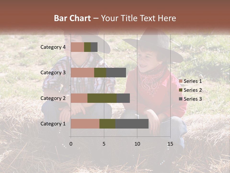 Two Children In Cowboy Hats Sitting On A Pile Of Hay PowerPoint Template