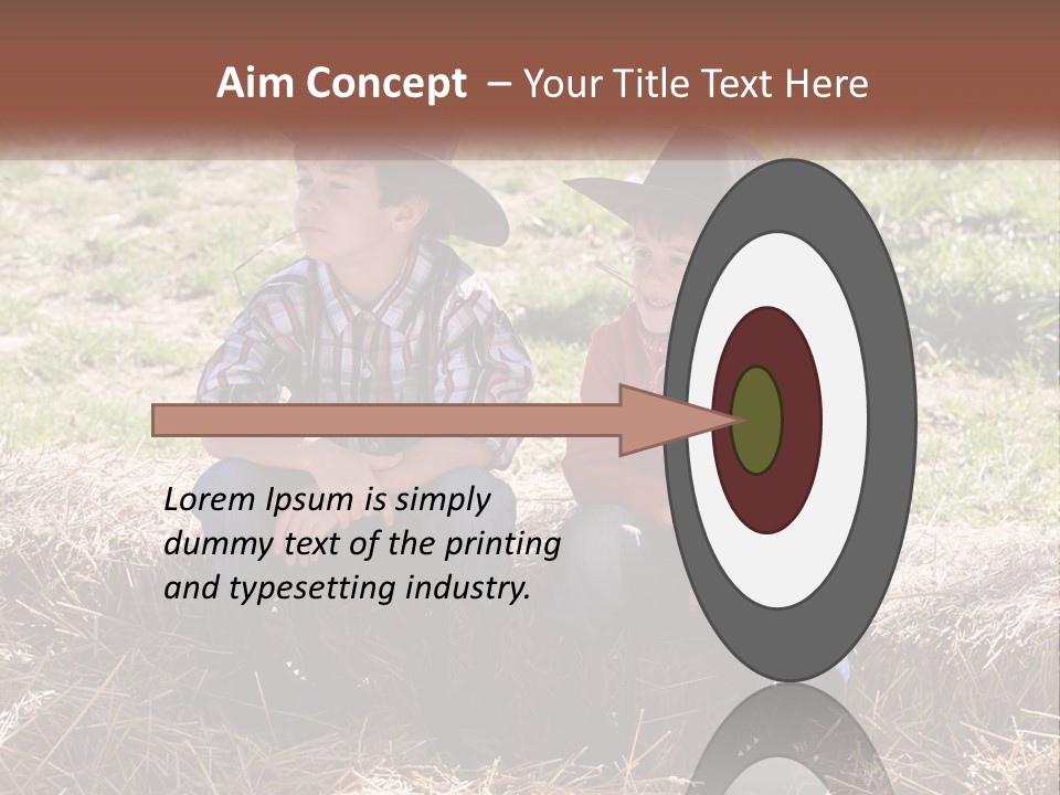 Two Children In Cowboy Hats Sitting On A Pile Of Hay PowerPoint Template