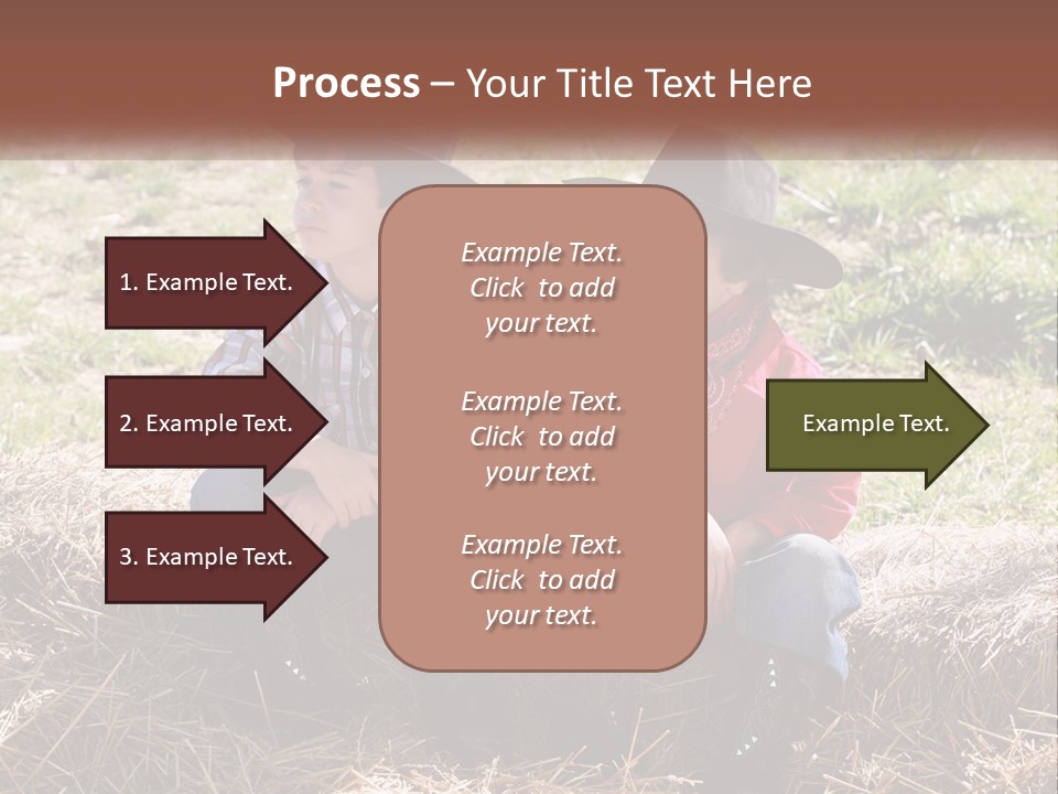 Two Children In Cowboy Hats Sitting On A Pile Of Hay PowerPoint Template