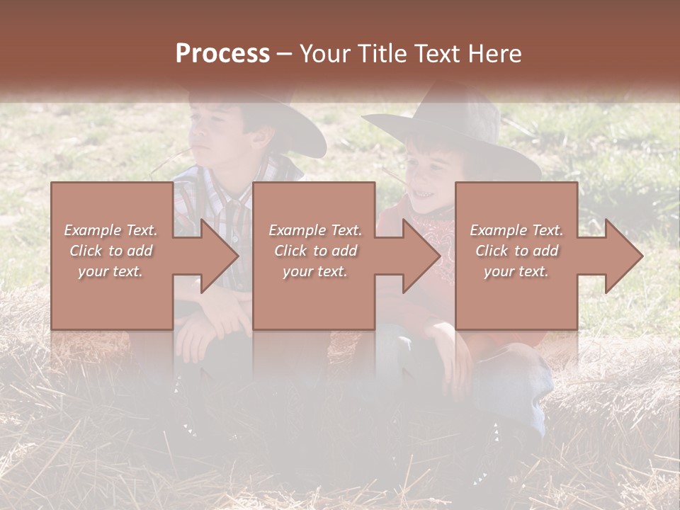 Two Children In Cowboy Hats Sitting On A Pile Of Hay PowerPoint Template