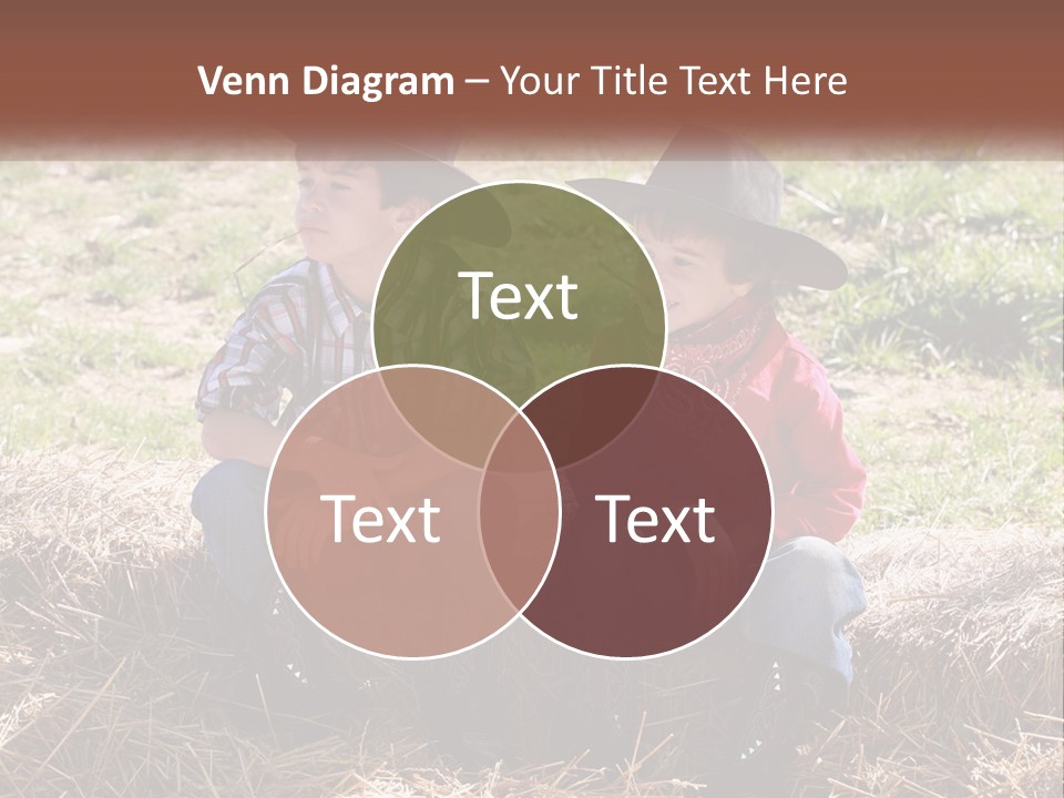 Two Children In Cowboy Hats Sitting On A Pile Of Hay PowerPoint Template