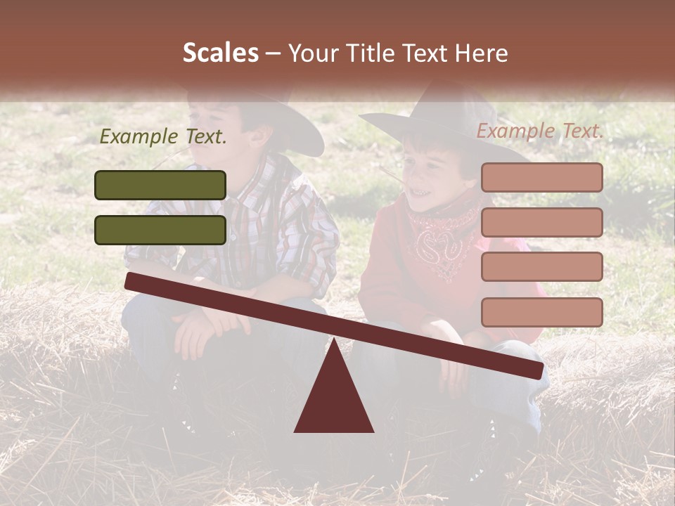Two Children In Cowboy Hats Sitting On A Pile Of Hay PowerPoint Template