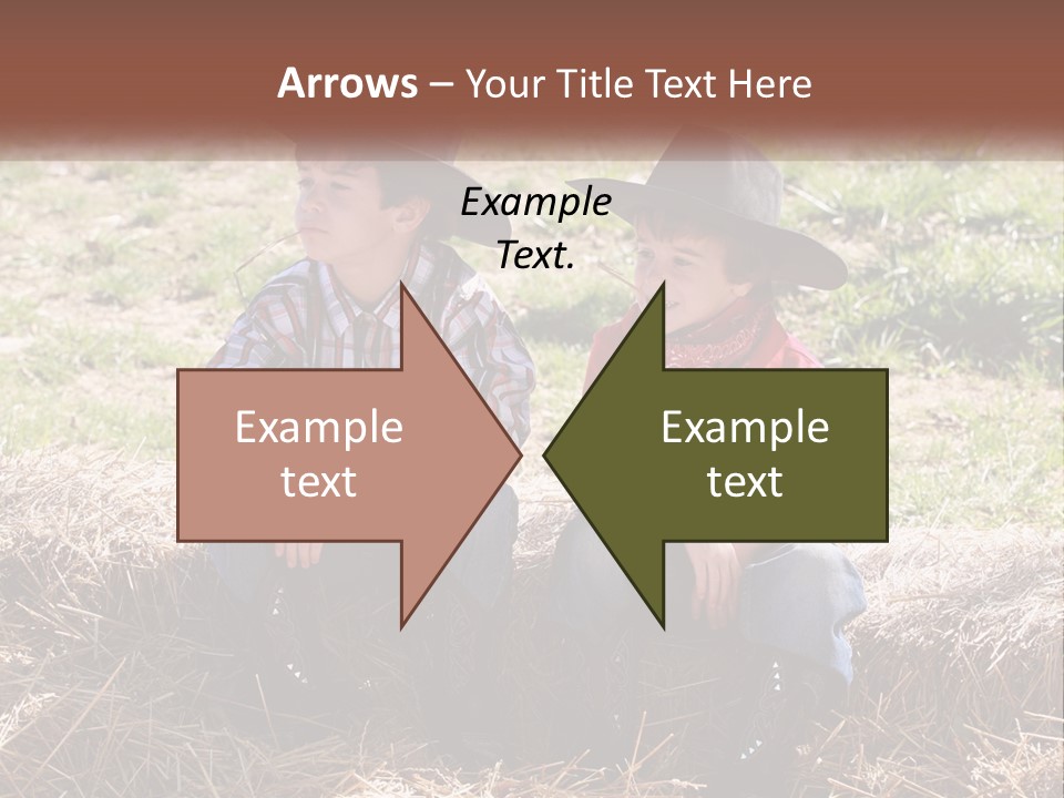 Two Children In Cowboy Hats Sitting On A Pile Of Hay PowerPoint Template