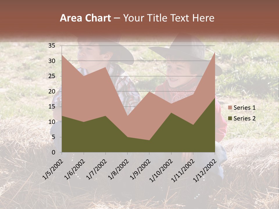 Two Children In Cowboy Hats Sitting On A Pile Of Hay PowerPoint Template