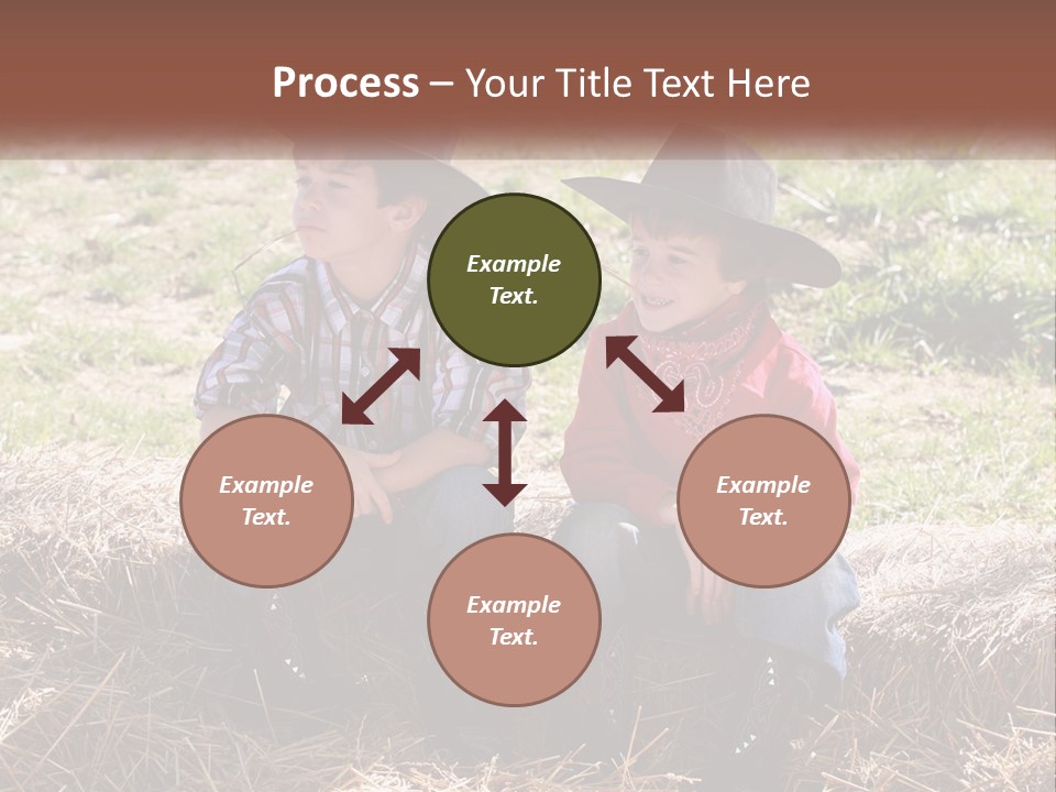 Two Children In Cowboy Hats Sitting On A Pile Of Hay PowerPoint Template
