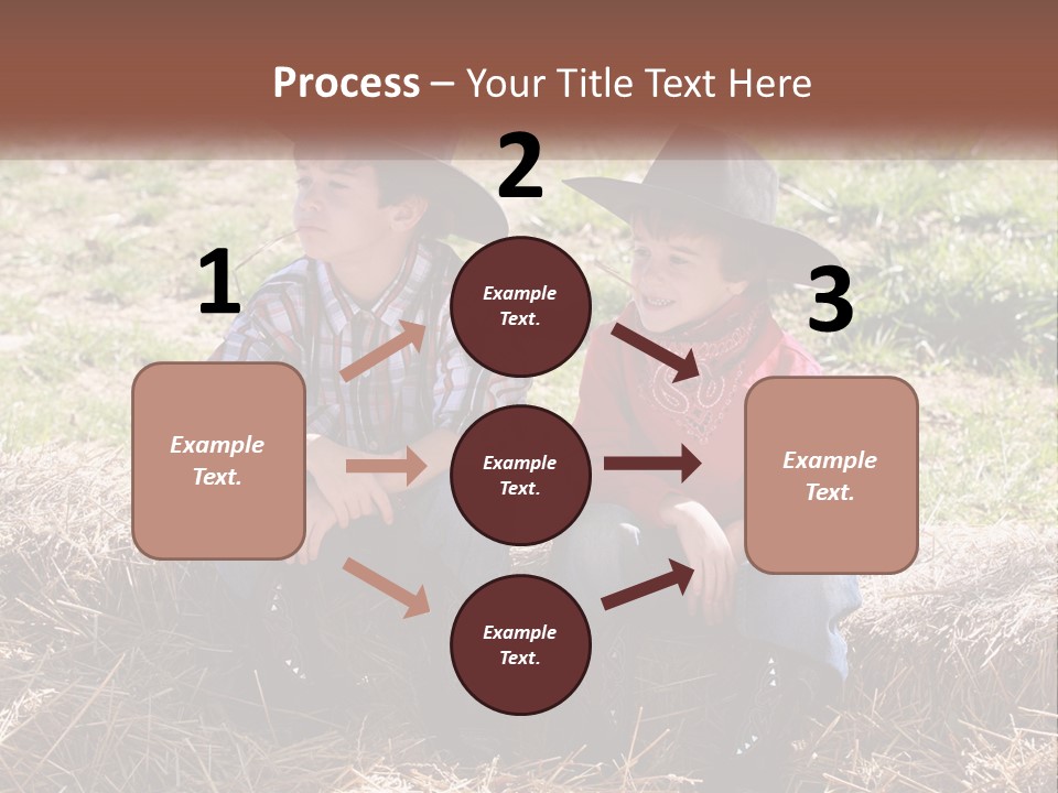 Two Children In Cowboy Hats Sitting On A Pile Of Hay PowerPoint Template