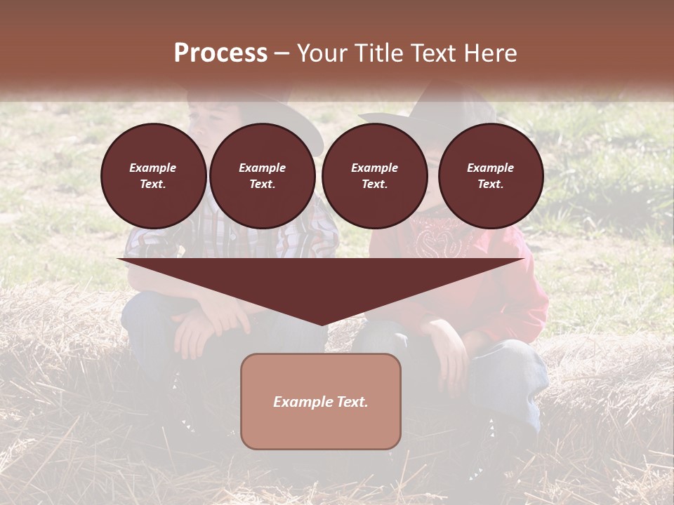 Two Children In Cowboy Hats Sitting On A Pile Of Hay PowerPoint Template