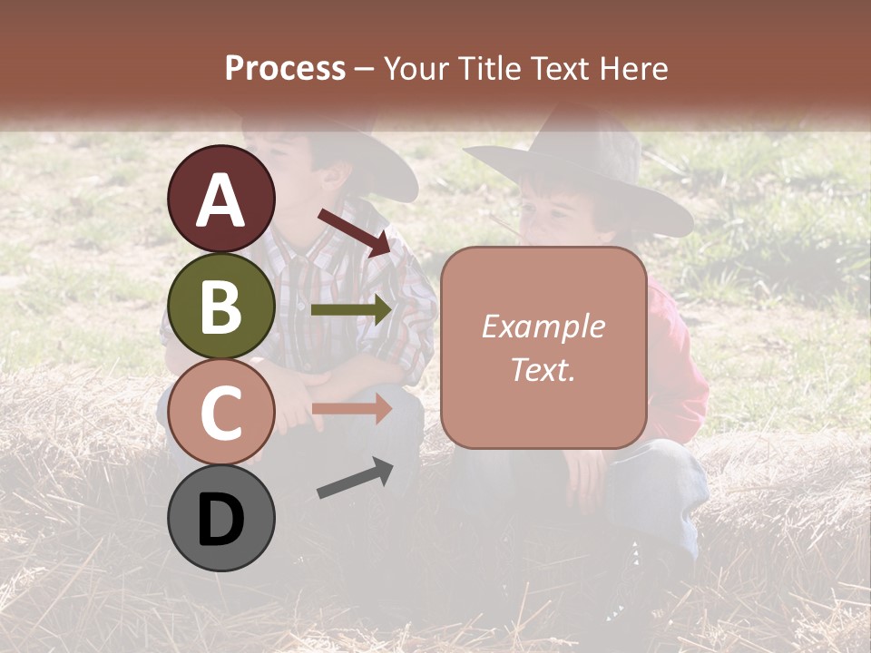 Two Children In Cowboy Hats Sitting On A Pile Of Hay PowerPoint Template