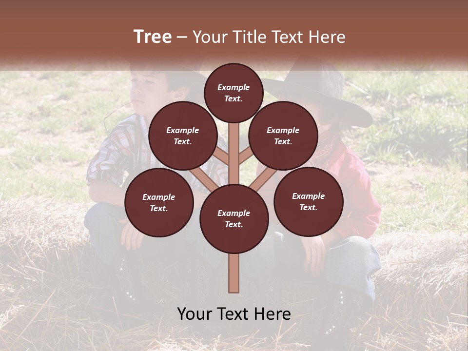 Two Children In Cowboy Hats Sitting On A Pile Of Hay PowerPoint Template