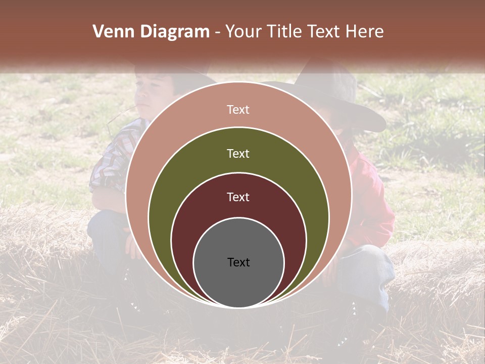 Two Children In Cowboy Hats Sitting On A Pile Of Hay PowerPoint Template
