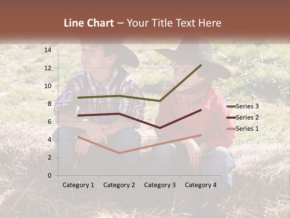 Two Children In Cowboy Hats Sitting On A Pile Of Hay PowerPoint Template
