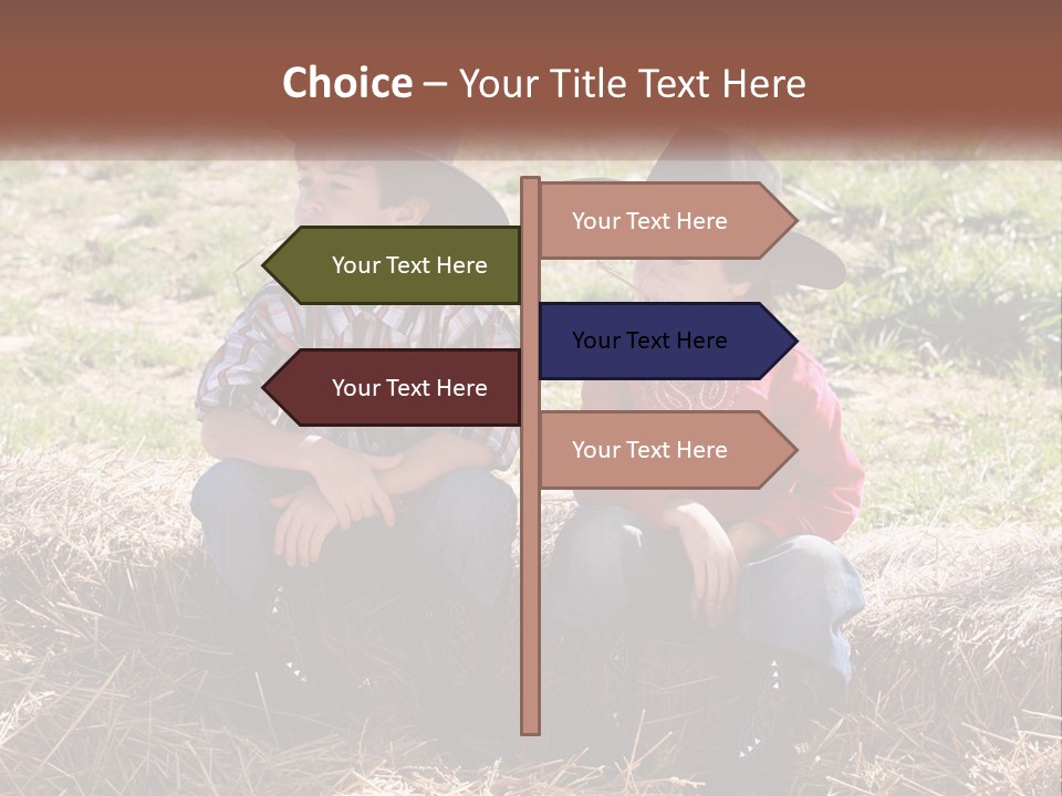 Two Children In Cowboy Hats Sitting On A Pile Of Hay PowerPoint Template
