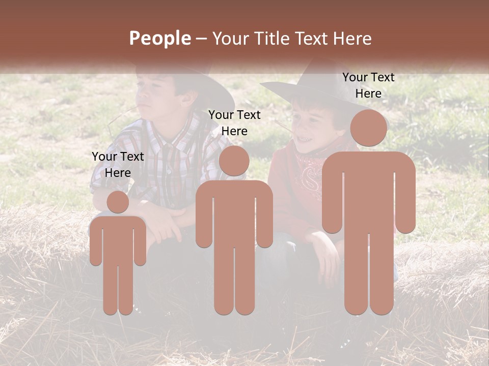 Two Children In Cowboy Hats Sitting On A Pile Of Hay PowerPoint Template