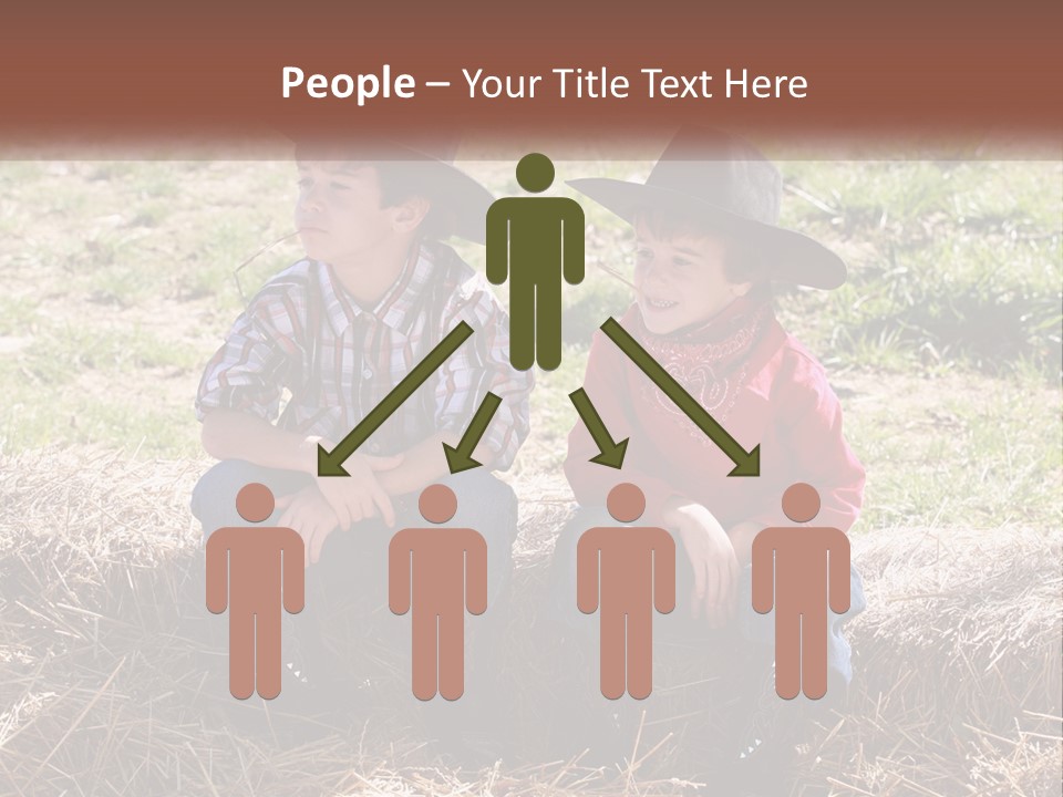 Two Children In Cowboy Hats Sitting On A Pile Of Hay PowerPoint Template