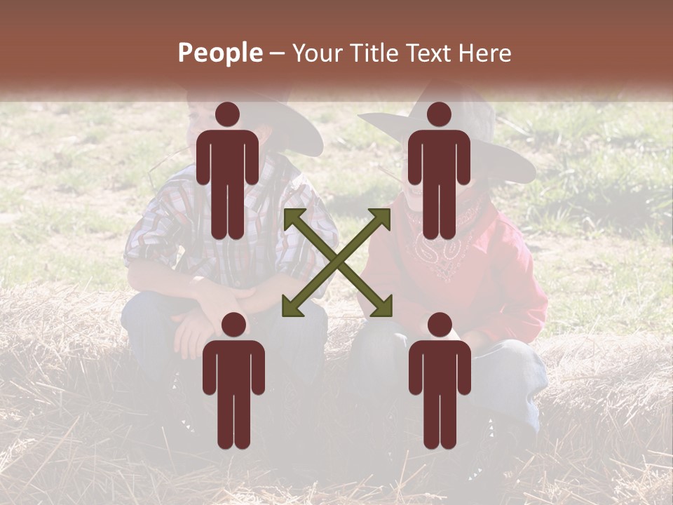 Two Children In Cowboy Hats Sitting On A Pile Of Hay PowerPoint Template