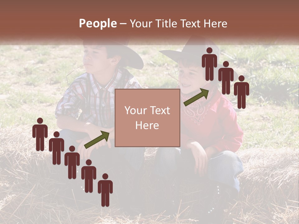 Two Children In Cowboy Hats Sitting On A Pile Of Hay PowerPoint Template