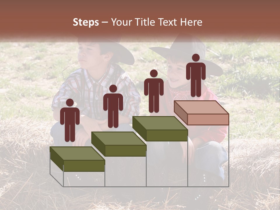 Two Children In Cowboy Hats Sitting On A Pile Of Hay PowerPoint Template