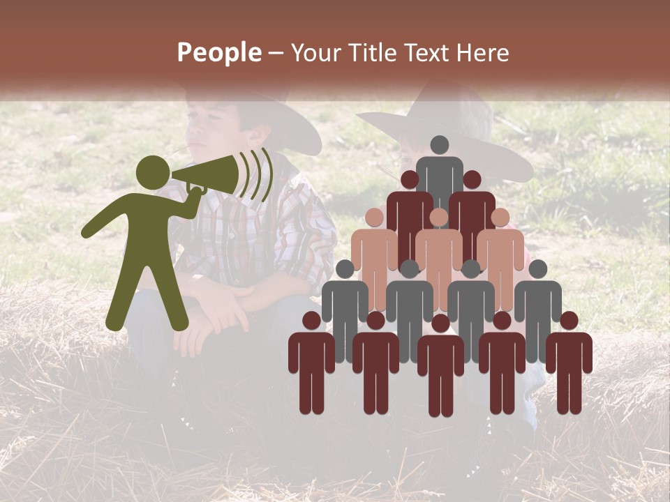 Two Children In Cowboy Hats Sitting On A Pile Of Hay PowerPoint Template
