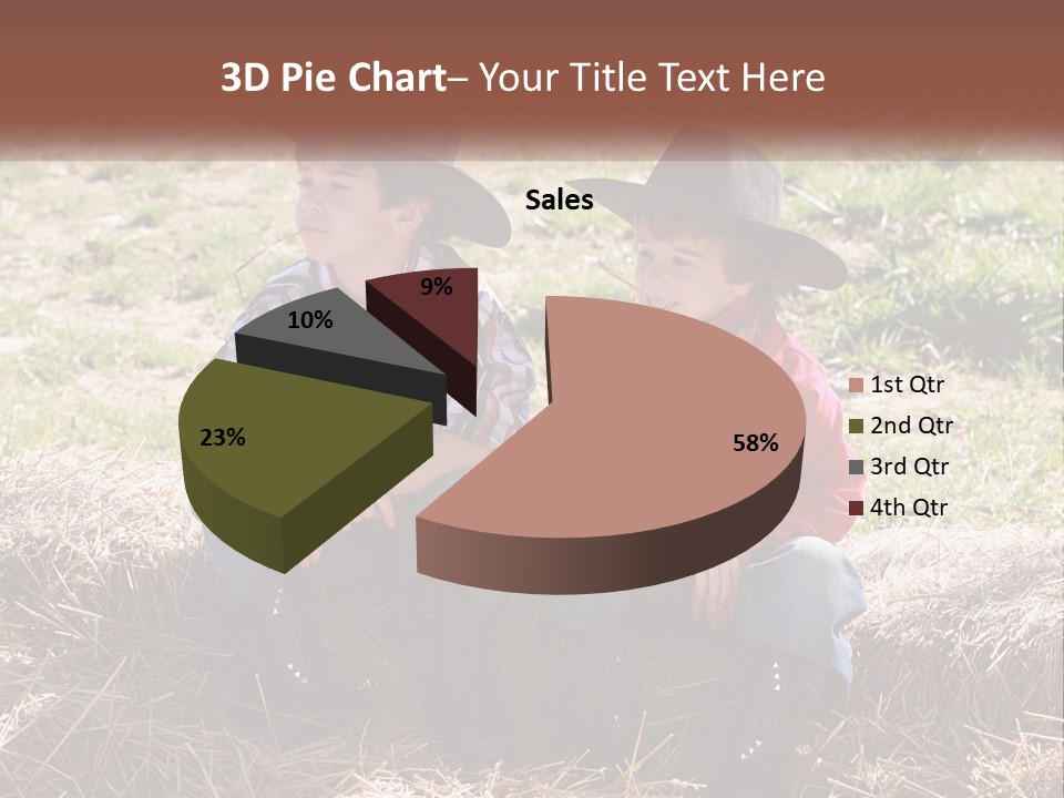Two Children In Cowboy Hats Sitting On A Pile Of Hay PowerPoint Template