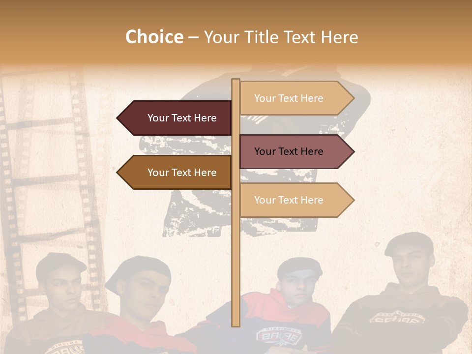 A Group Of Young Men Sitting Next To Each Other PowerPoint Template